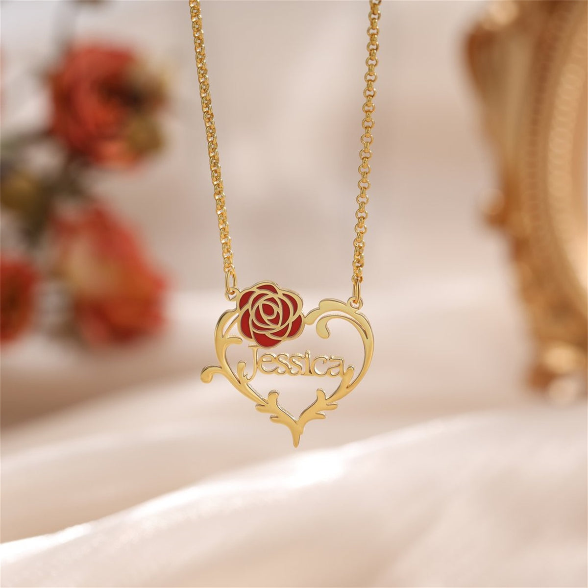 Beautiful Rose Custom Name Necklace