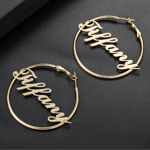 Cursive Custom Name Hoop Earrings