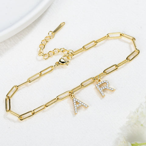 Diamond Letter Charm Paperclip Custom Name Bracelet