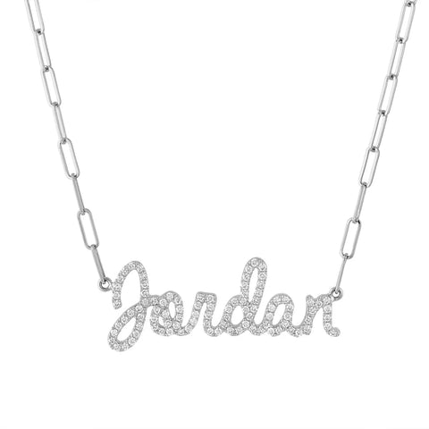 Diamond Paperclip Custom Name Necklace