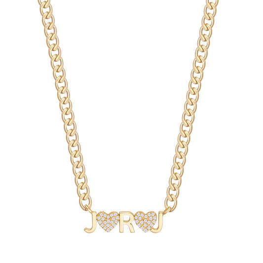 Cuban Link Heart Charm Custom Initial Necklace