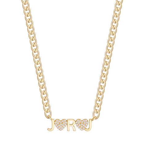 Cuban Link Heart Charm Custom Initial Necklace