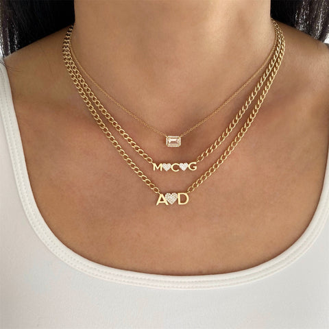 Cuban Link Heart Charm Custom Initial Necklace