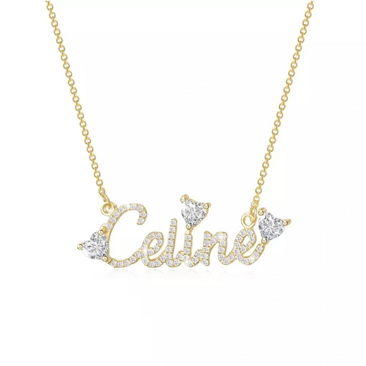 Diamond Hearts Custom Name Necklace