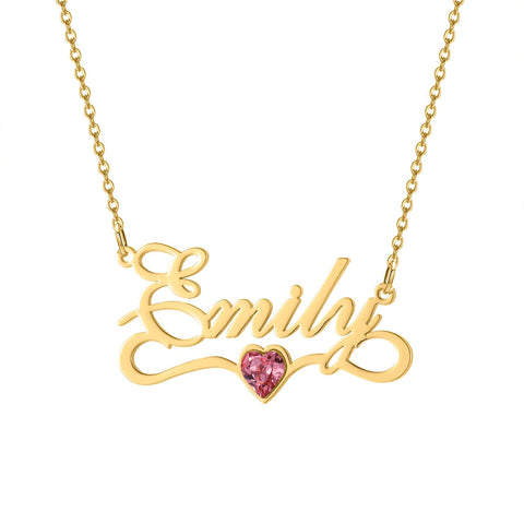 Heart Birthstone Custom Name Necklace