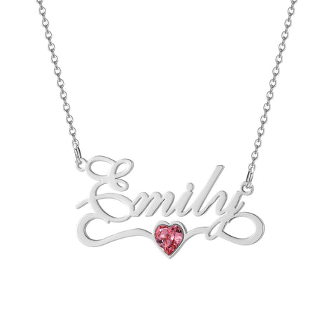 Heart Birthstone Custom Name Necklace